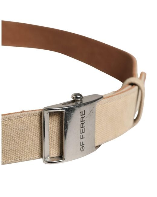 Gianfranco Ferré Brown Men Beige Canvas Silver Metal Buckle Cintura Belt for men