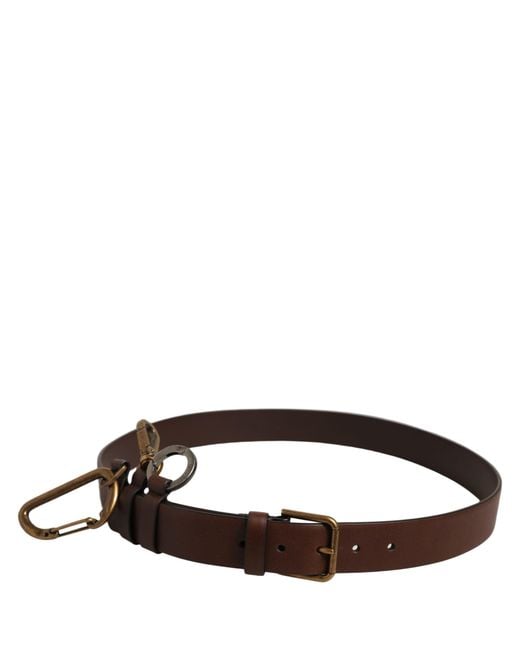 Dolce & Gabbana Men Brown Leather Gold Buckle Carabine Belt for men