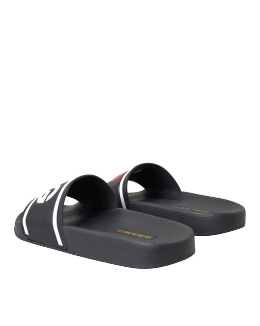 Dolce & Gabbana White Black Leather I Love D&g Sandals Slides Shoes