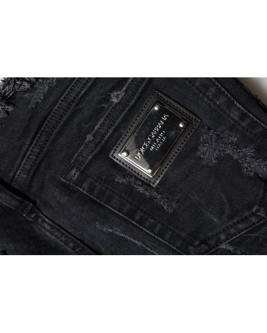 Dolce & Gabbana Black Cotton Tattered Skinny Denim Jeans for men
