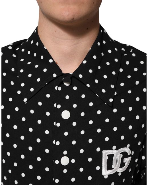 Dolce & Gabbana Black Polka Dot Short Sleeves Collared Polo T-Shirt And Rayon Elastane for men