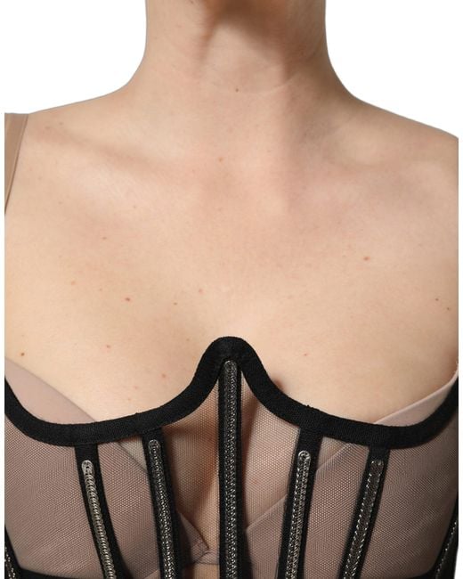 Dolce & Gabbana Black Sheer Tulle Bodysuit Cropped Corset Top