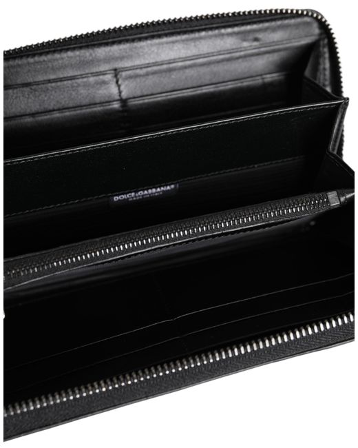 Dolce & Gabbana Black Leather Logo Plaque Zip Around Continental Wallet for men
