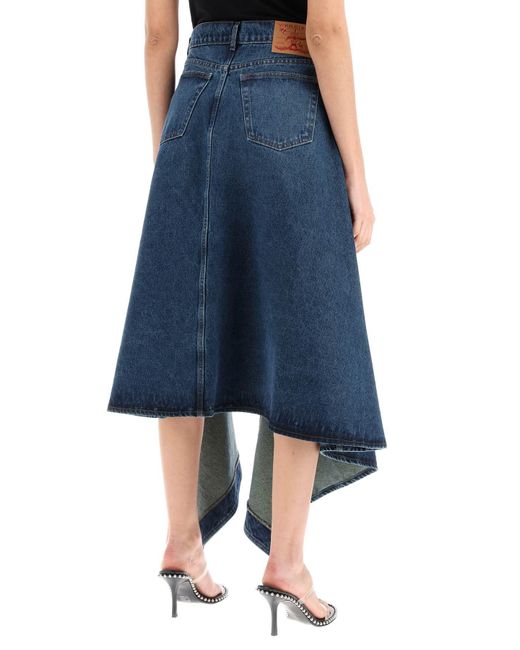 Y. Project Blue Y Project Denim Midi Skirt With Cut Out Details
