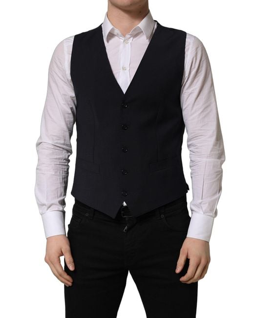 Dolce & Gabbana Black Wool Single Breasted Waistcoat Vest for men