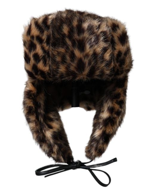 Dolce & Gabbana Black Leopard Fur Trapper Hat