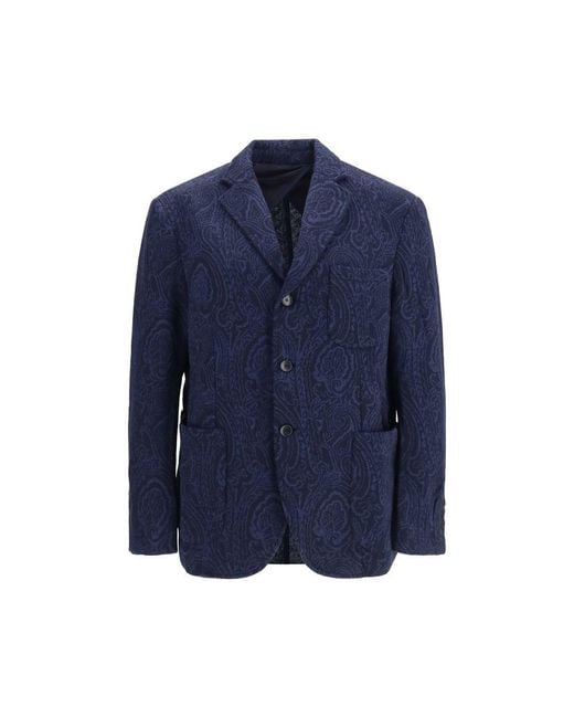 Etro Blue Wool Oves Aries Jacket for men
