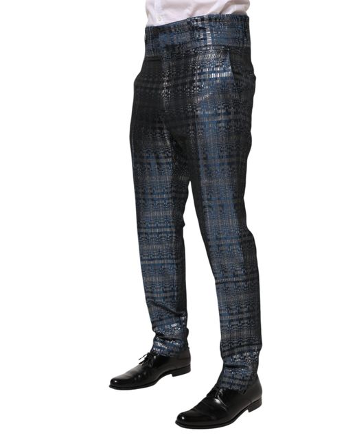 Dolce & Gabbana Blue Silver Shiny Silk Skinny Men Trouser Pants