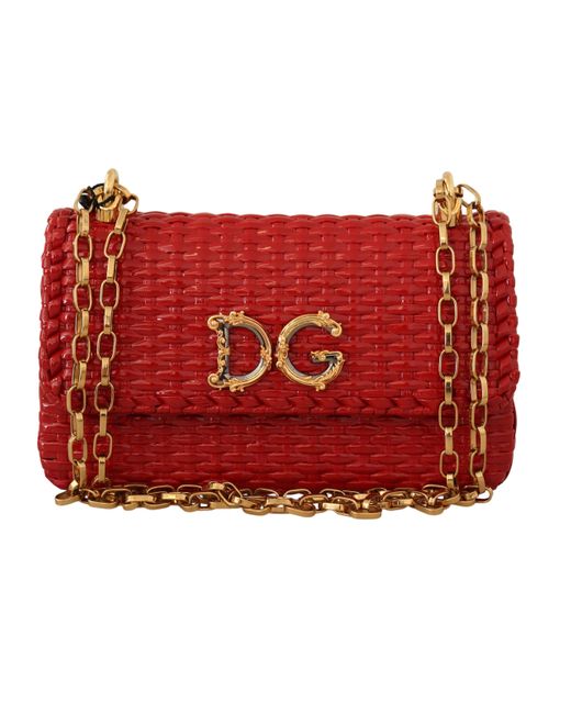 Dolce & Gabbana Red Fiber Wicker Dg Logo Shoulder Sling Borse Bag | Lyst
