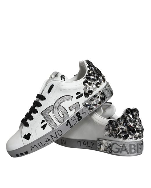 DOLCE & GABBANA オルオハロコシャカトホルトフィノスニカ Dolce & Gabbana Crystal Logo Portofino Sneakers Shoes in