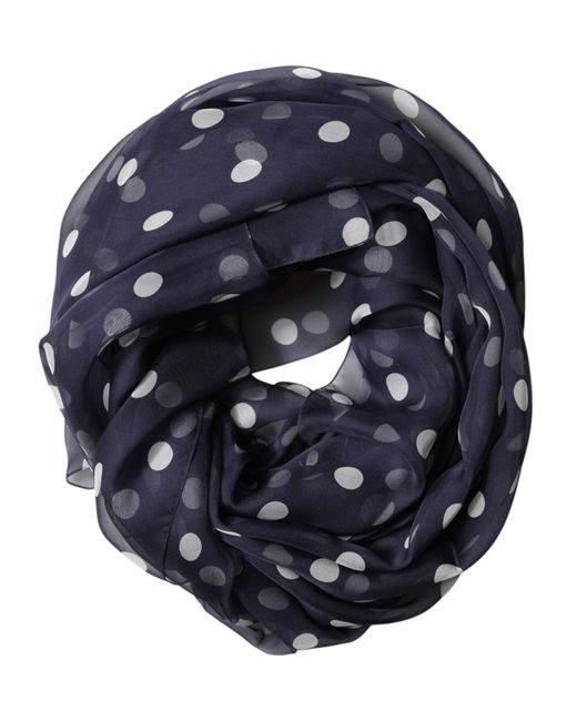 Dolce & Gabbana Blue Polka Dot Silk Neck Wrap Shawl 205Cm X 132Cm Scarf for men