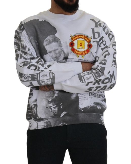 MSGM Gray Cotton Crewneck Pullover Sweatshirt Sweater for men