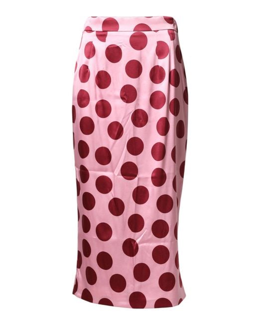 Dolce & Gabbana Red Polka Dot Silk Pencil Cut Midi Skirt 04+Se
