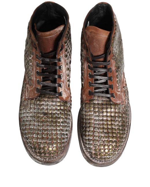 Dolce & Gabbana Brown Leather Runway Studs Ankle Boots Shoes for men