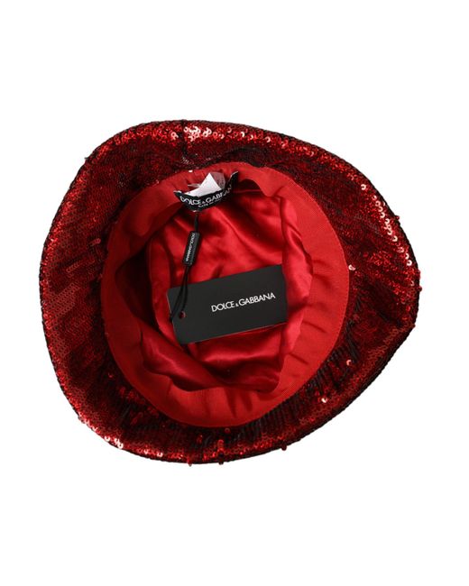 Dolce & Gabbana Red Sequined Nylon Bucket Hat for men
