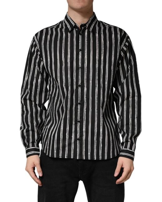 Dolce & Gabbana Black Stripes Cotton Formal Dress Shirt for men