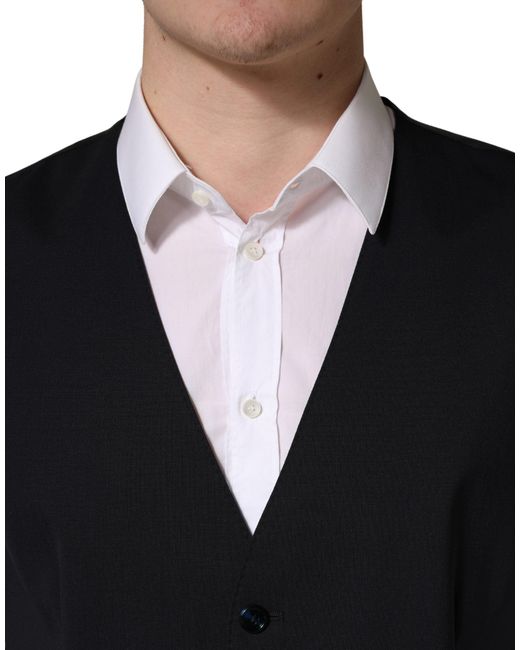 Dolce & Gabbana Black Wool Single Breasted Waistcoat Vest for men