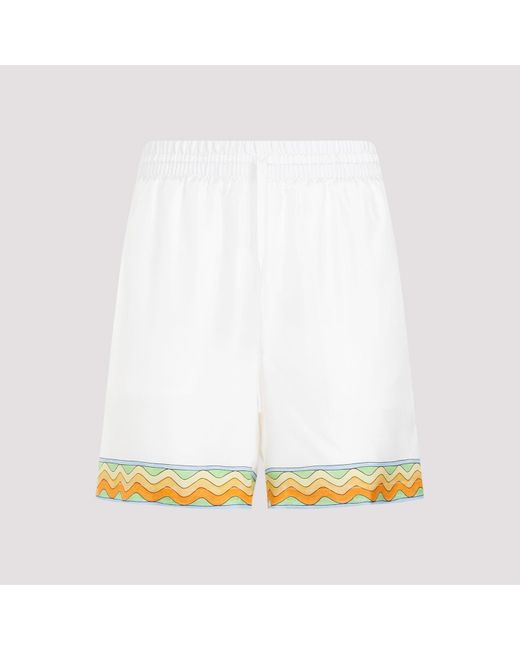 Casablancabrand White Afro Cubism Silk Shorts for men