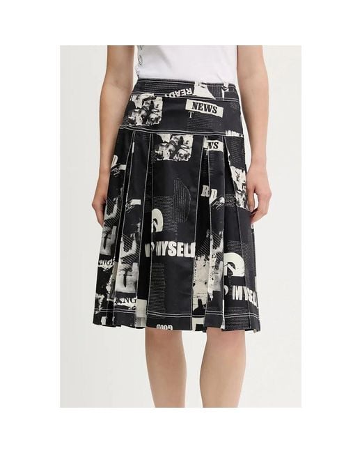Desigual Black Printed Pleated Skirt