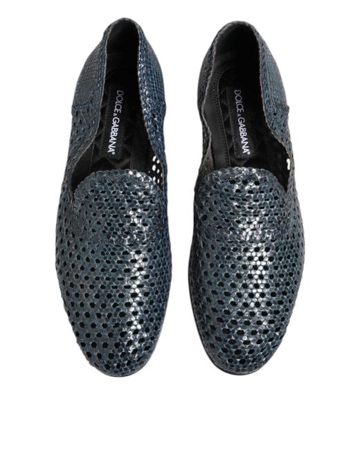 Dolce & Gabbana Blue Woven Leather Loafers for men