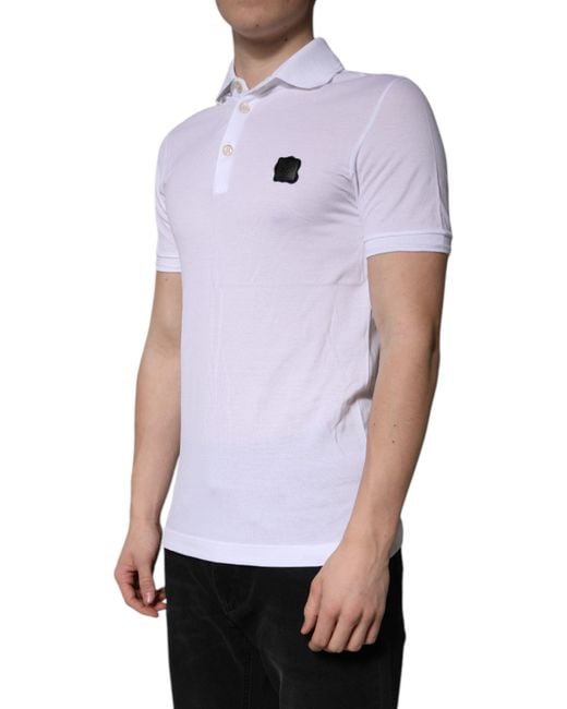 Dolce & Gabbana White Short Sleeve Polo Shirt Patch Detail for men
