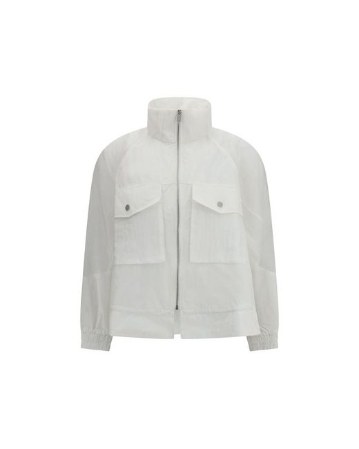 Pinko Gray White Polyester Shell Jacket