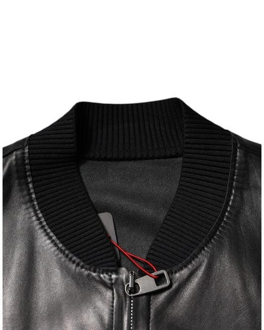 Dolce & Gabbana Black Lambskin Full Zip Biker Blouson Jacket for men