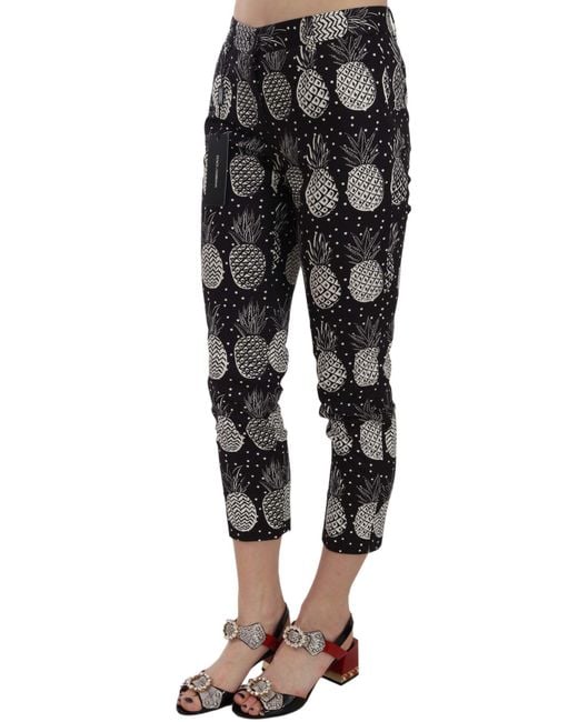 Dolce & Gabbana Black Chic Pineapple Print Skinny Capri Pant