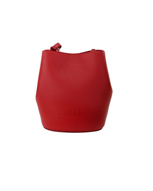 Burberry Red Lorne Small Pebbled Leather Bucket Crossbody Purse Bag