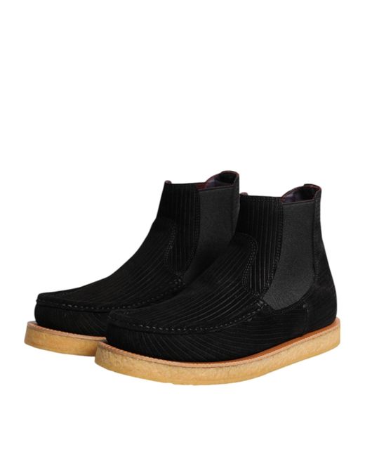 Dolce & Gabbana Black Calf Suede Slip On Ankle Boots Shoes for men
