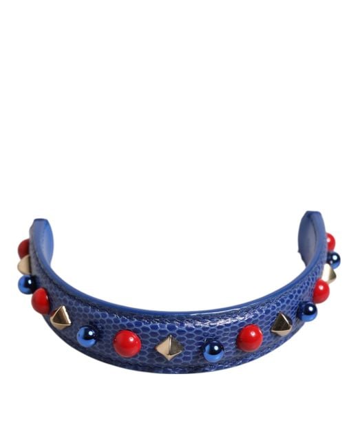 Dolce & Gabbana Blue Embellished Leather Bag Handle Shoulder Strap
