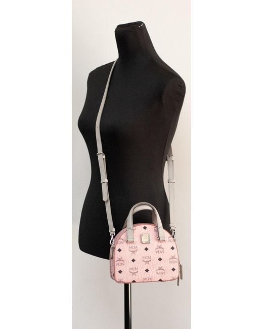 MCM Pink Signature Half Moon Top Handle Crossbody Bag