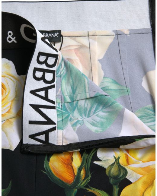 Dolce & Gabbana Green Black Floral Nylon High Waist Leggings Pants