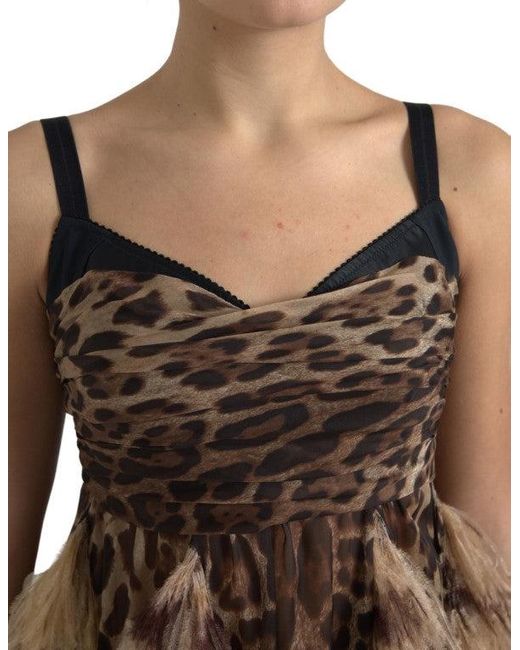 Dolce & Gabbana Natural Brown Leopard Feather Chiffon Sleeveless Dress