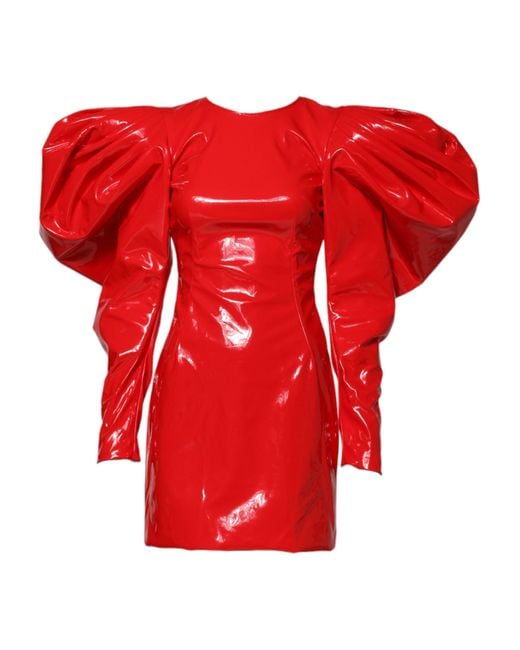 Dolce & Gabbana Red Patent Leather Puff Sleeves Mini Dress for men