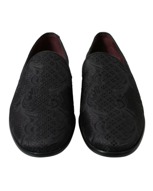 Dolce & Gabbana Black Elegant Jacquard Loafers Slide On Flats for men
