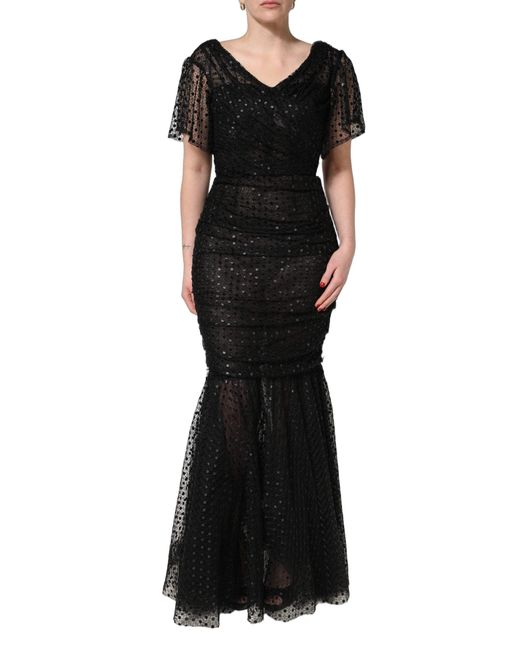 Dolce & Gabbana Black Sequinned Mermaid Evening Gown Dress