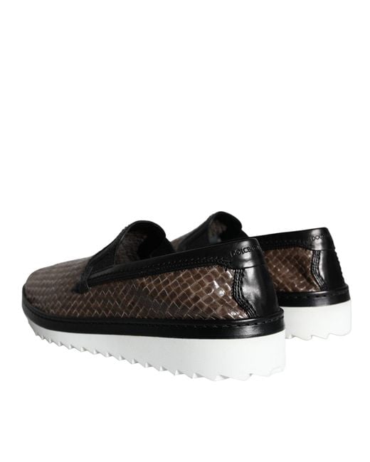 Dolce & Gabbana Brown Black Leather Weaved Men Loafers Shoes for men