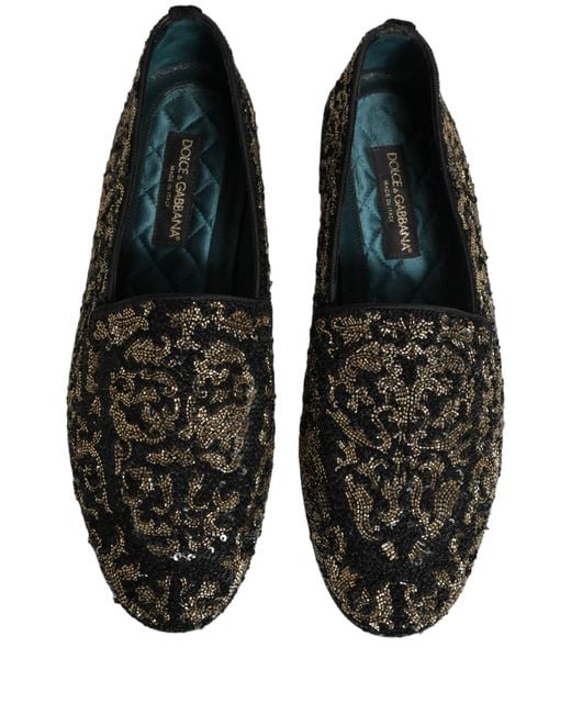Dolce & Gabbana Black Gold Embellished Dress Loafers Shoes for men