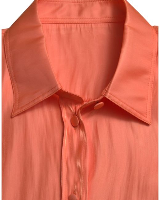 Dolce & Gabbana Orange Peach Long Sleeve Button Down Blouse Top