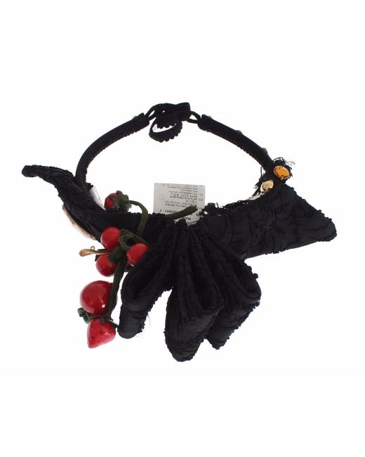 Dolce & Gabbana Black Diadem Headband Tiara Berry Fruit Crystal Bow Hair