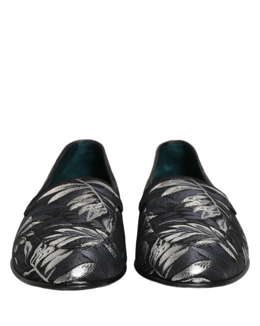 Dolce & Gabbana Black Leaf Embroidery Dress Men Loafers Shoes for men