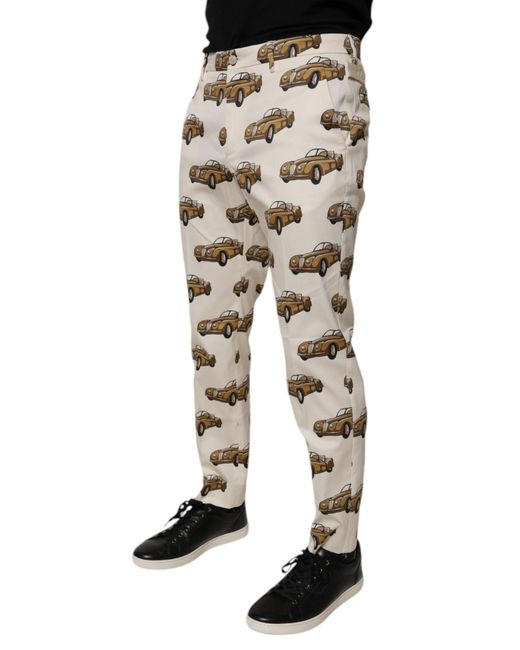 Dolce & Gabbana Multicolor Off White Cars Cotton Skinny Men Denim Jeans for men