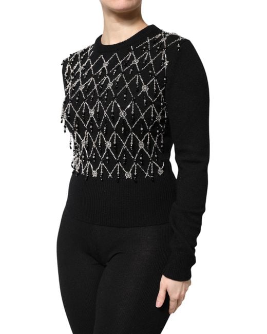 Dolce & Gabbana Black Cashmere Embellished Long Sleeves Top for men