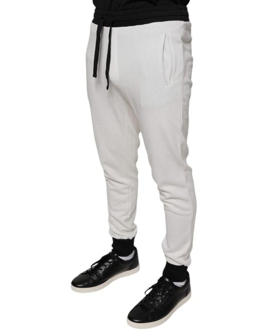 Dolce & Gabbana White Cotton Slim Jogger Sweatmen's Pants for men