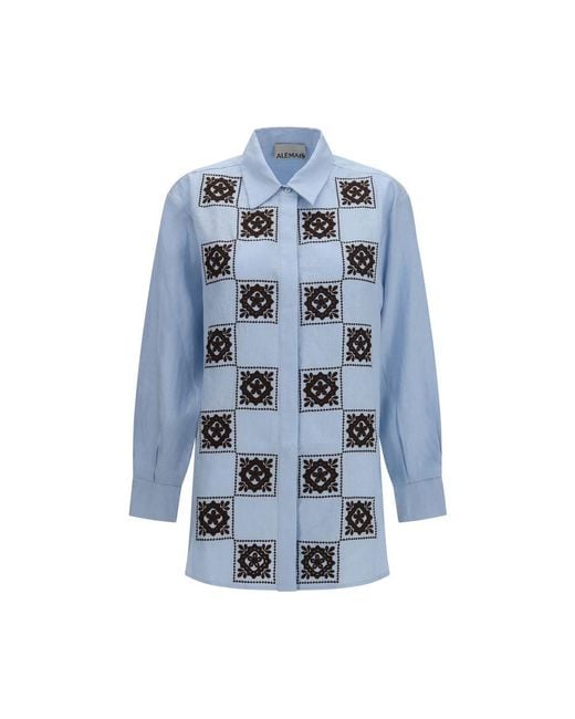 ALÉMAIS Blue Linen Pattern Shirt