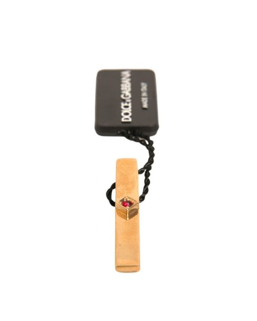 Dolce & Gabbana Natural Tone Brass Crystal Branded Tie Clip Bar for men