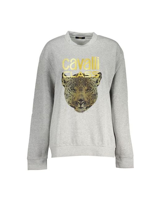 Roberto Cavalli Gray Chic Crew Neck Fleece Sweatshirt