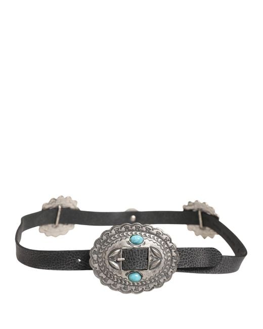 Roberto Cavalli Gray Leather Embellished Oval Buckle Belt