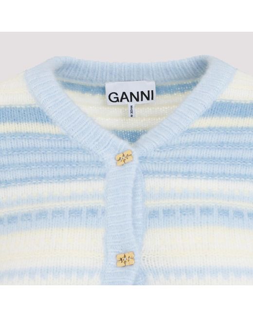 Ganni Light Blue Stripe Soft Wool Cardigan